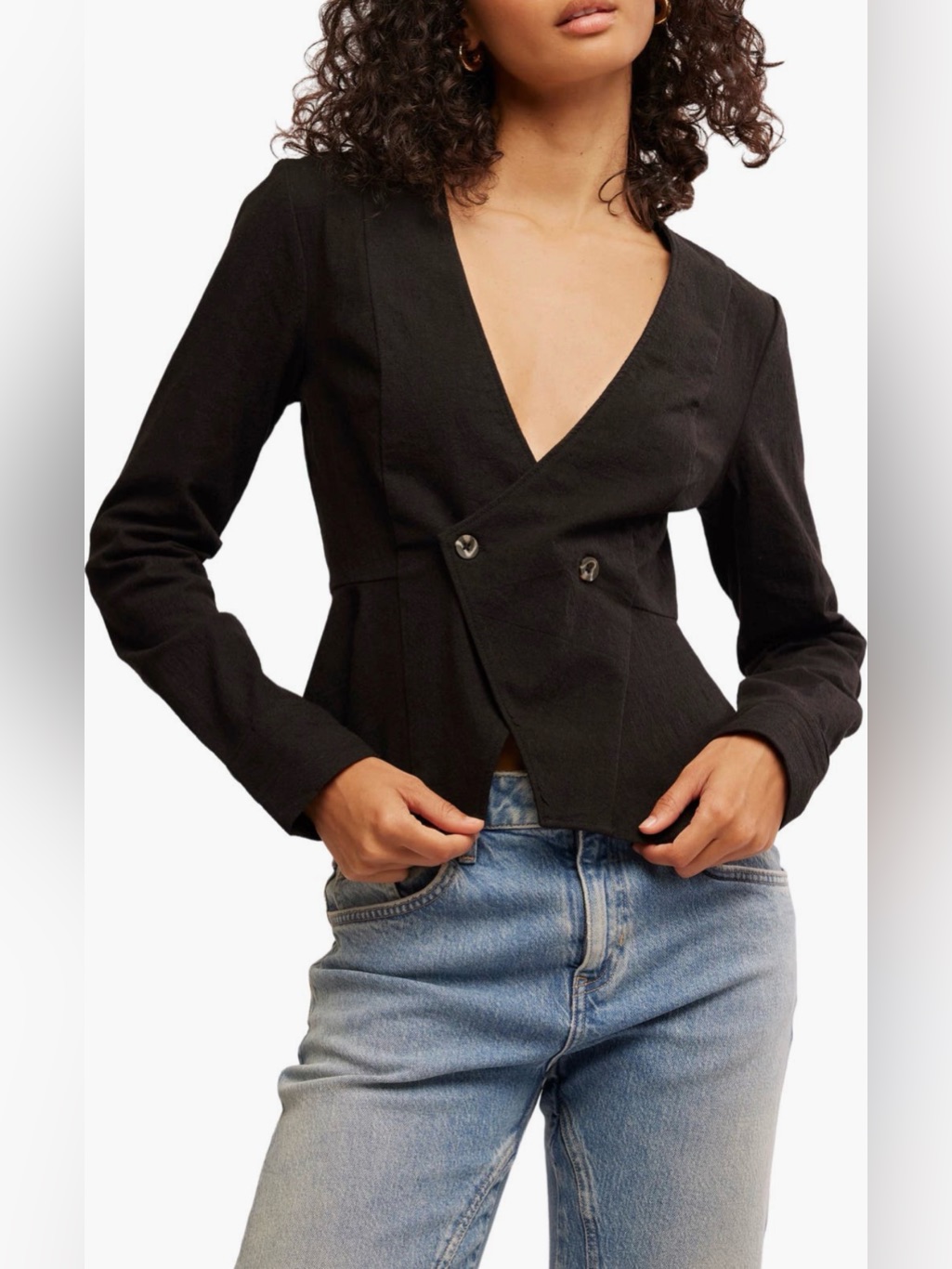 Free People - City Life Button-Up Shirt / Jacket - Black - Size Xs